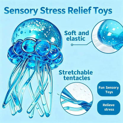 Jellyfish Squishy Toy, Glitter Jellyfish Squishy Squeeze Toy, Soft Slow Rise Squish Sensory Fidget Toy for Relaxing Hand Play, Cute Jelly Fish Squishy for Kids and Adults(Blue)