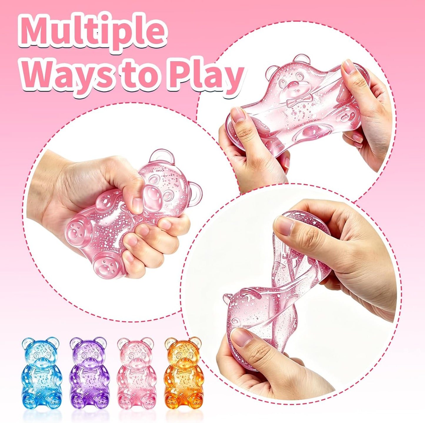 Stress Bear Fidget Toys, Stress Ball Slow Rising, Squeeze Toys for Adults, Classroom Prizes, Christmas, Party Favors, Stocking Stuffers (Pink)