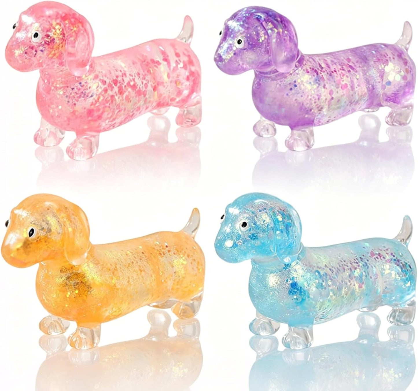 4Pcs Dachshund Squishy, Slow Rising Squishy, Soft Squeeze Stress Relief, Sensory Toys for Teenages with Autism, Ideal for Birthday Gifts, Party Favors, Prizes for Classroom