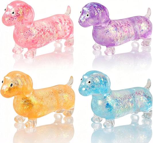 4Pcs Dachshund Squishy, Slow Rising Squishy, Soft Squeeze Stress Relief, Sensory Toys for Teenages with Autism, Ideal for Birthday Gifts, Party Favors, Prizes for Classroom