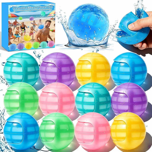 12Pcs Reusable Water Balloons, Self Sealing Quick Fill Silicone Water Toys for Kids 3-12, Summer Outdoor Water Games