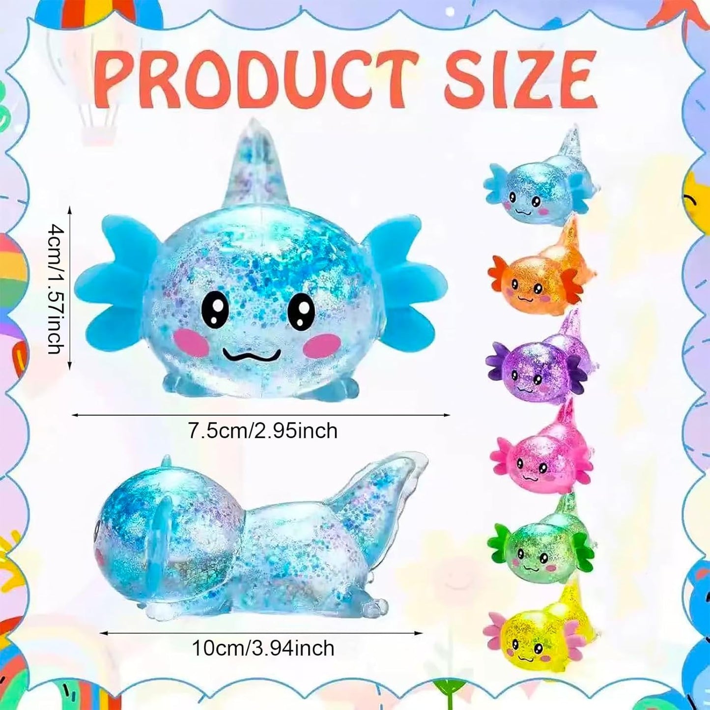 6 Pcs Axolotl Squeeze Stress Balls, Fidget Sensory Anxiety Relief, Party Favors, Birthday Gifts, Classroom Prizes, Bulk Goodie Bag Fillers