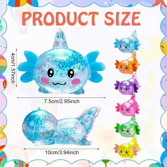 6 Pcs Axolotl Squeeze Stress Balls, Fidget Sensory Anxiety Relief, Party Favors, Birthday Gifts, Classroom Prizes, Bulk Goodie Bag Fillers