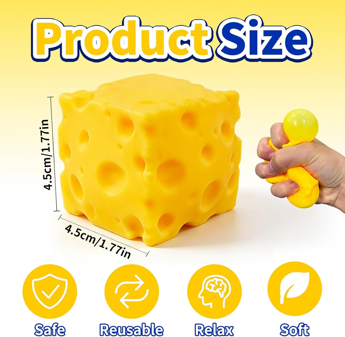 2 Pcs Cheese Squeeze Toy, Yellow Stress Cube Fidget Toys, Cheese Stress Balls Relief for Adults, Easter, Party Favors Gift