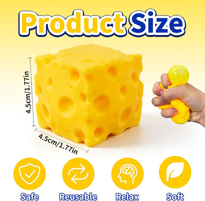 2 Pcs Cheese Squeeze Toy, Yellow Stress Cube Fidget Toys, Cheese Stress Balls Relief for Adults, Easter, Party Favors Gift