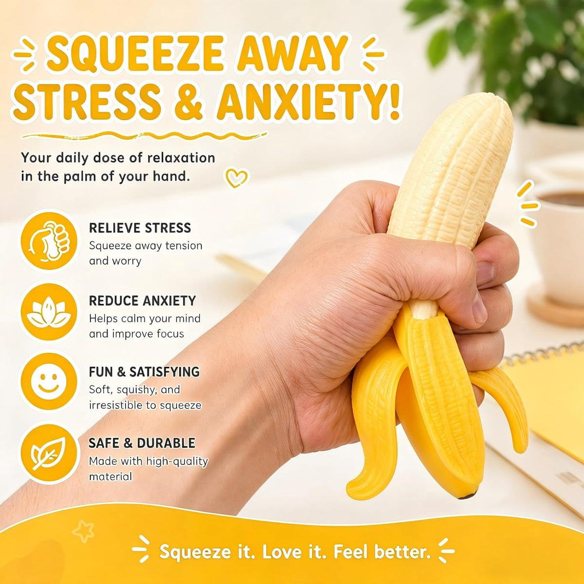 2Pcs Squishies Banana Squishies Squeeze Toys, Banana Squishies for Stress Relief Stres, Simulation Bananas Fruit Fidget Toys, Suitable for Halloween, Birthday Gifts, Suitable Ages 18 Up