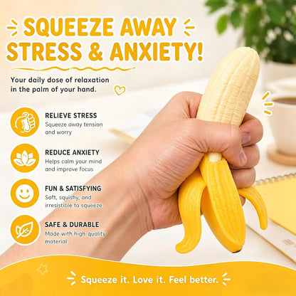 2Pcs Squishies Banana Squishies Squeeze Toys, Banana Squishies for Stress Relief Stres, Simulation Bananas Fruit Fidget Toys, Suitable for Halloween, Birthday Gifts, Suitable Ages 18 Up