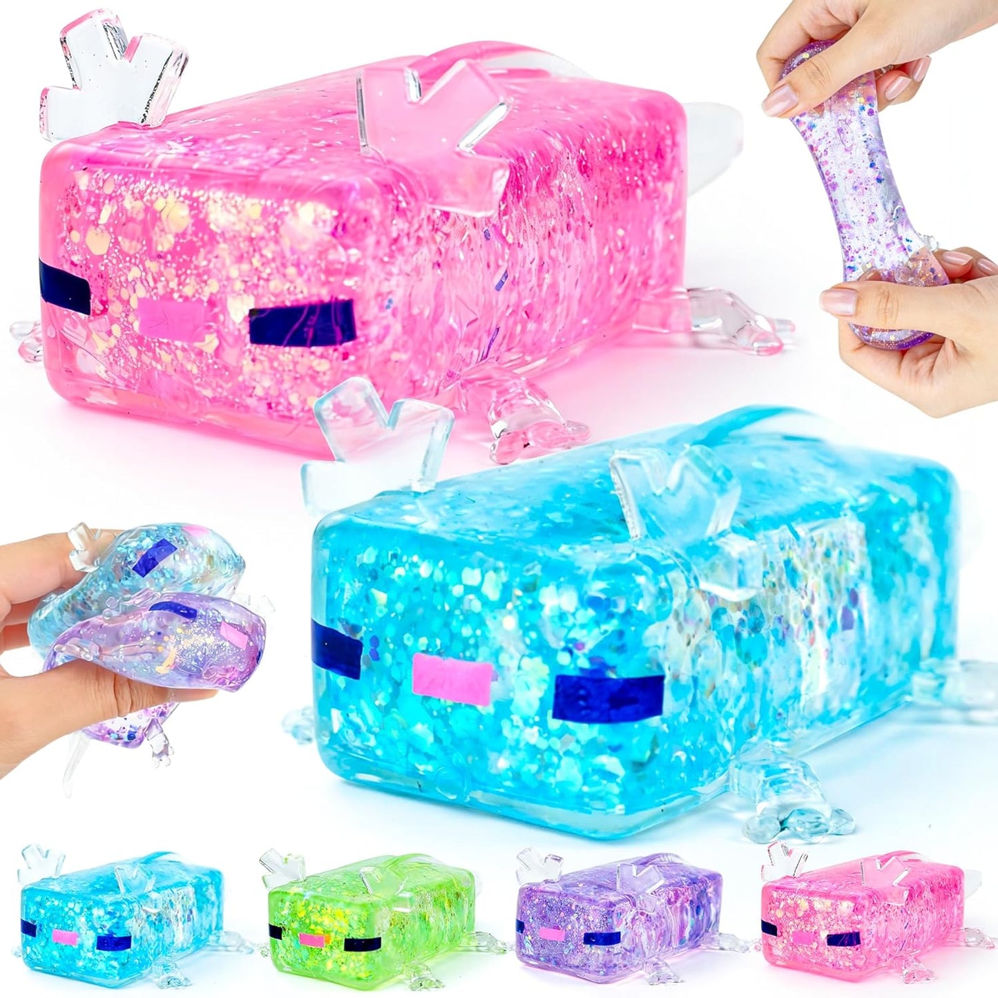 2Pcs Squishy Axolotl,Squeeze Stress Cute Fish Toy,Funny Cute Squishy Blobofish Toy,Sparkle Stress & Anxieties Relief,Portable Relaxation Tool for Kids and Adults, Birthday, Christmas, Office