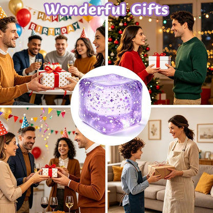Glitter Ice Cubes Stress Balls Fidget Toys, Stress Cube Slow Rising Squeeze Toys for Adults, Desktop Toy Christmas, Birthday Party Gifts (Purple)