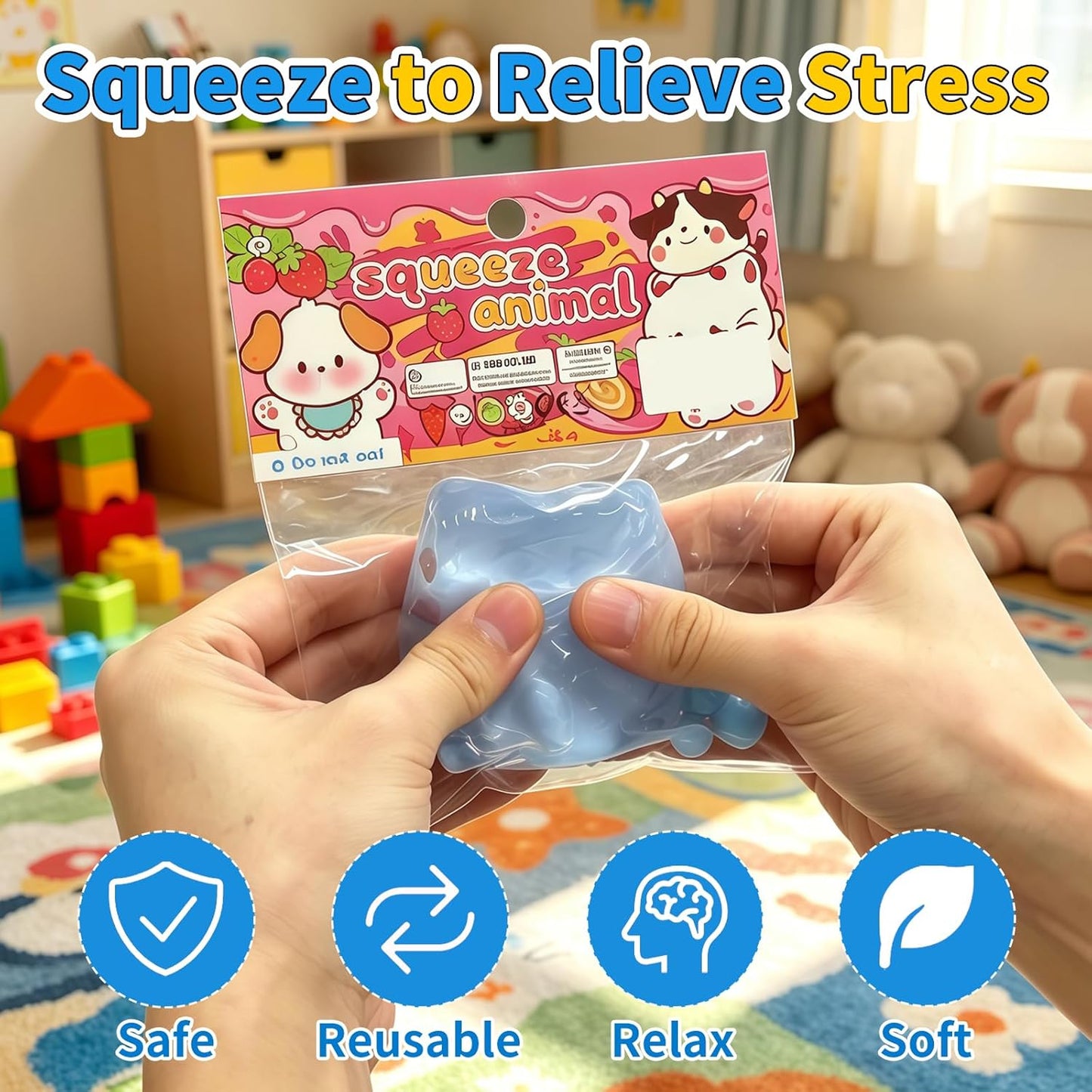 3 Pcs Stress Balls Fidget Toys, Blue Stress Squeeze Toys for Adults, Classroom Prizes, Christmas, Party Favors, Stocking Stuffers