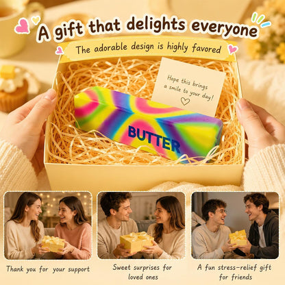 4pcs Colorful Butter Squishies, Soft Butter-Shaped Slow Rising Squishy, Stress Relief Anxiety Relaxation Squeezes, Big Butter Squeeze 4 oz with Milk Aroma, Party Favors and Classroom Prizes