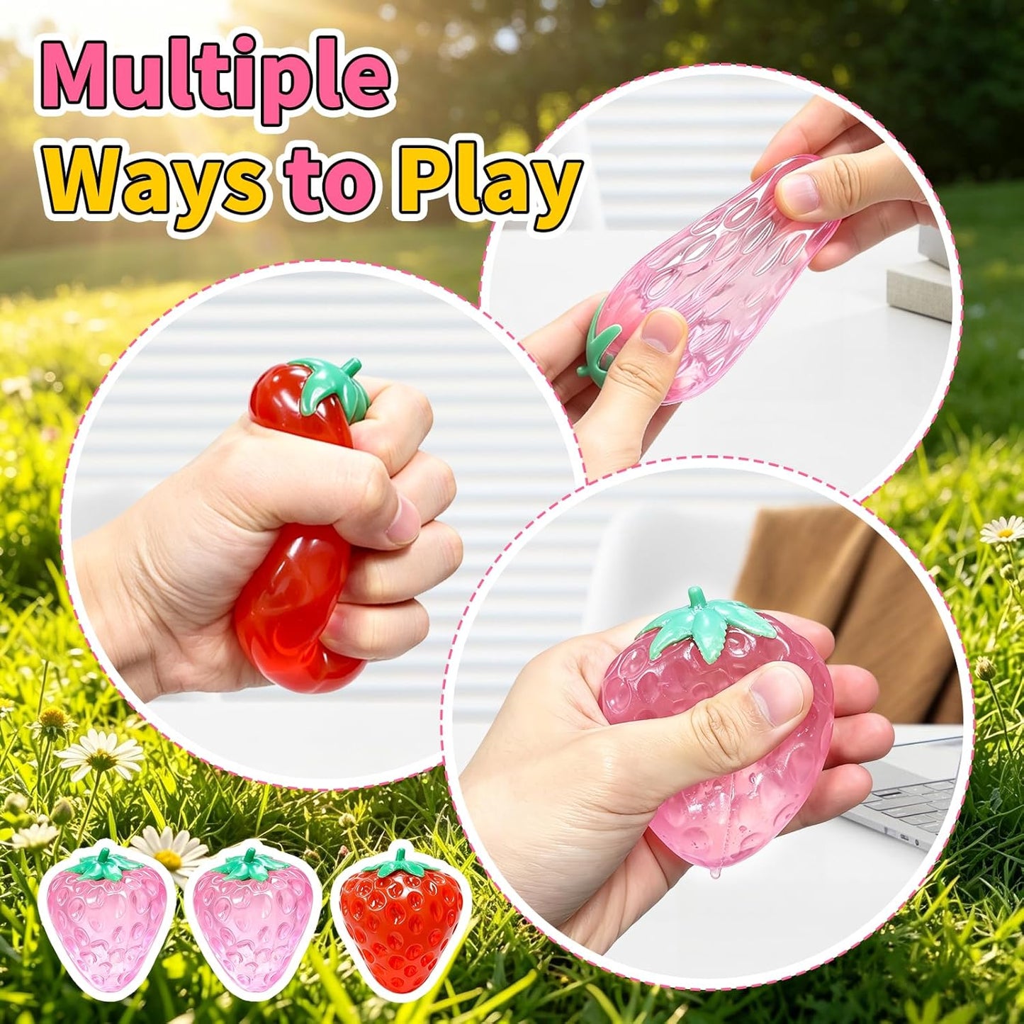3 Pcs Big Squeeze Strawberry, Cute Strawberry Squeeze Toys for Adults, Classroom Prizes, Christmas, Party Favors, Stocking Stuffers