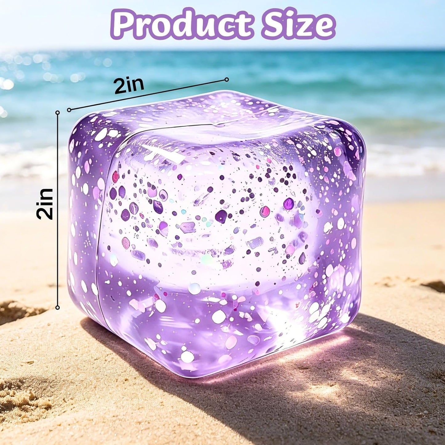 Glitter Ice Cubes Stress Balls Fidget Toys, Stress Cube Slow Rising Squeeze Toys for Adults, Desktop Toy Christmas, Birthday Party Gifts (Purple)