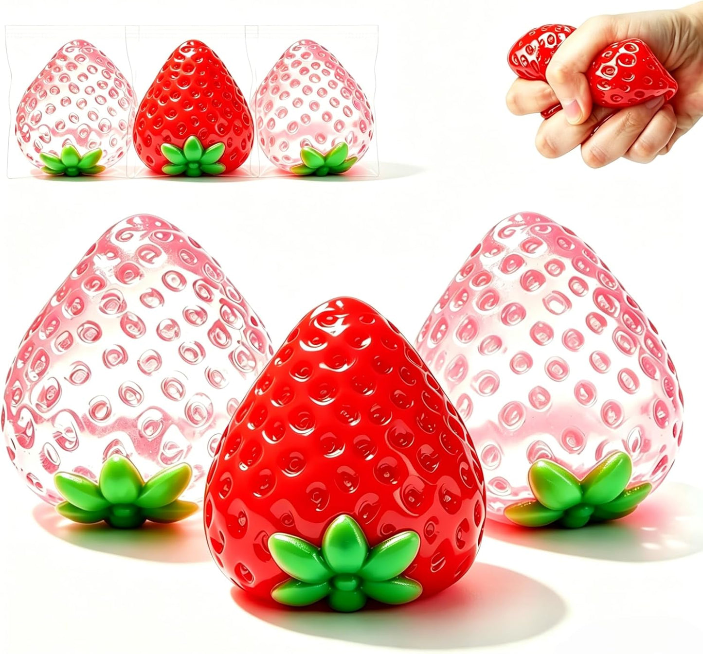 3 Pcs Big Squeeze Strawberry, Cute Strawberry Squeeze Toys for Adults, Classroom Prizes, Christmas, Party Favors, Stocking Stuffers