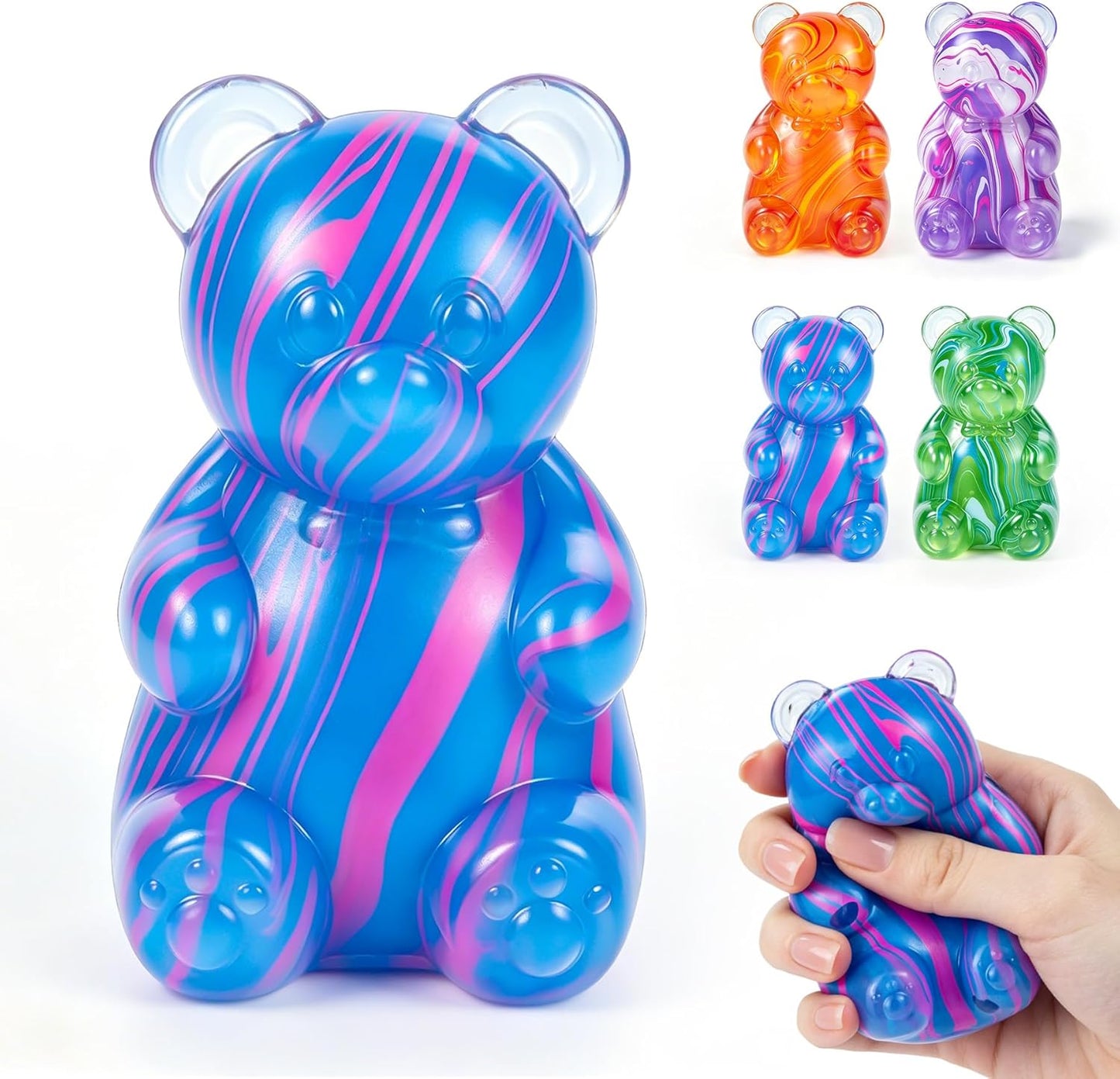 Gummy Bear Squishyies Fidget,Color Maltose Filled Squeeze Toys Slow Rising Squishy Stress Balls Adults Kids Party Favors,Classroom Prizes(Blue)