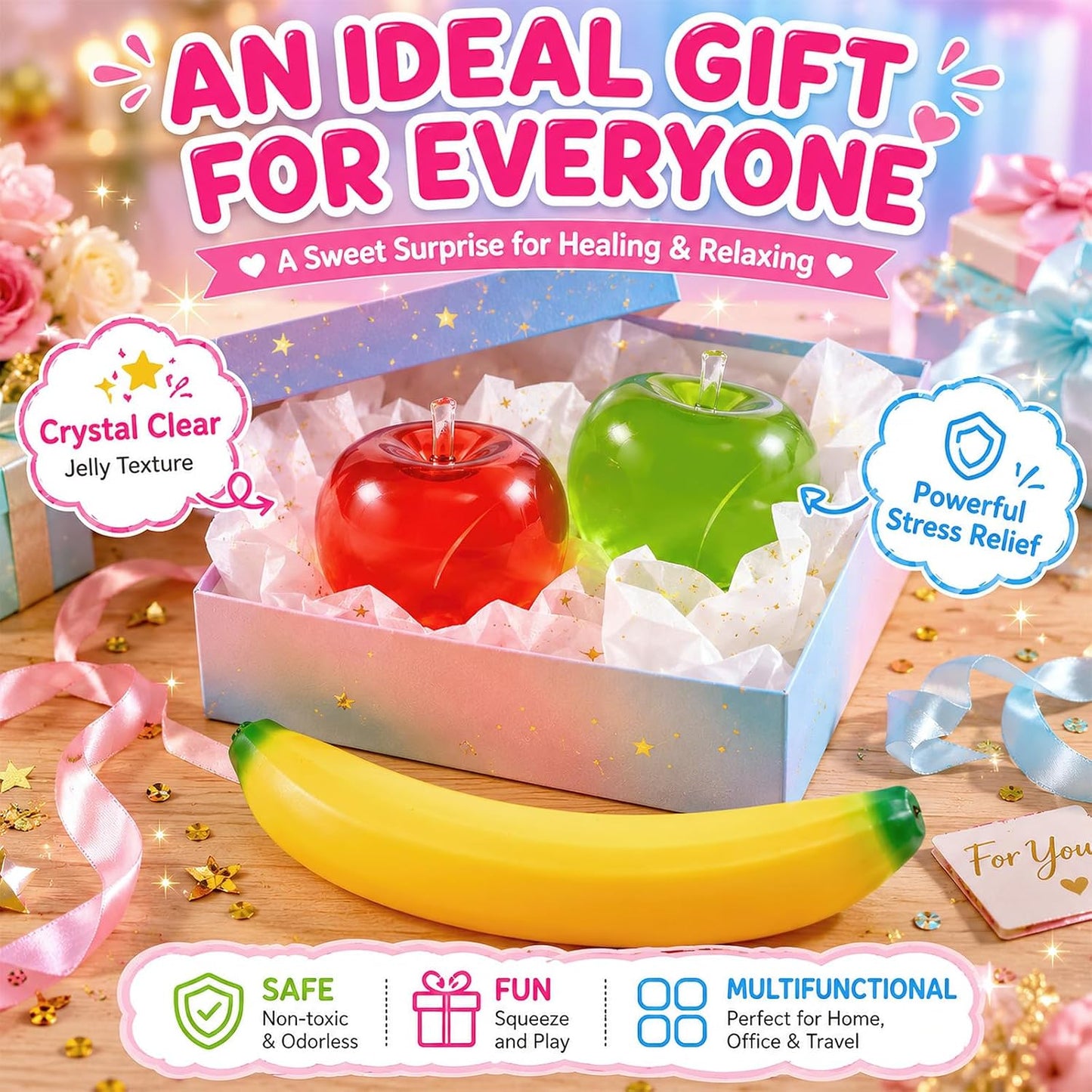 Jumbo Banana Squishies, Banana Apples Squishies Stress Relief Fidget Toy | 45x7cm jumbo, soft rubber, non-sticky, silent squeeze, party birthday gifts