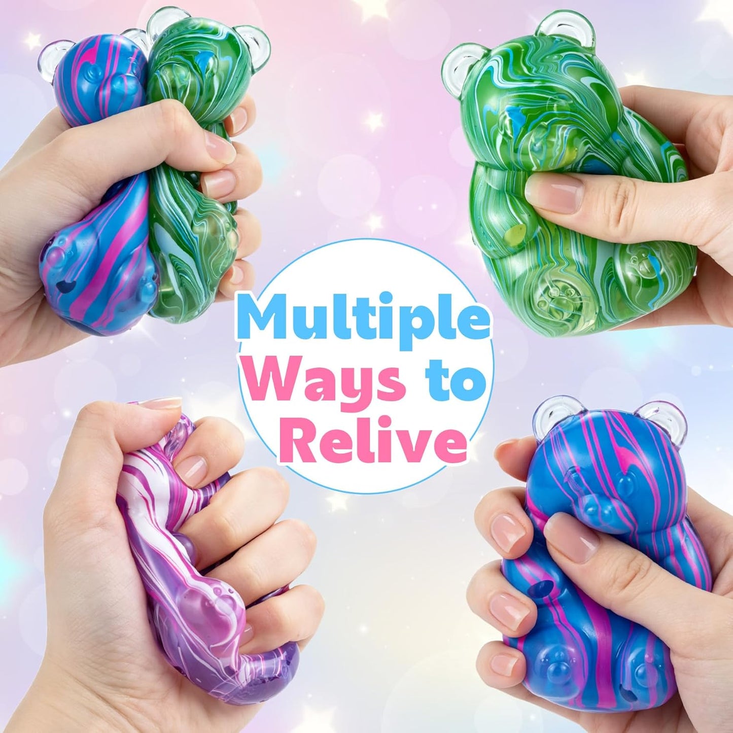 Gummy Bear Squishyies Fidget,Color Maltose Filled Squeeze Toys Slow Rising Squishy Stress Balls Adults Kids Party Favors,Classroom Prizes(Blue)