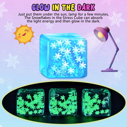 Squishy Fidget Toys Adults Stress Cube - Glow in The Dark Snowflakes Sensory Toys for Kids with Autism Stress Balls