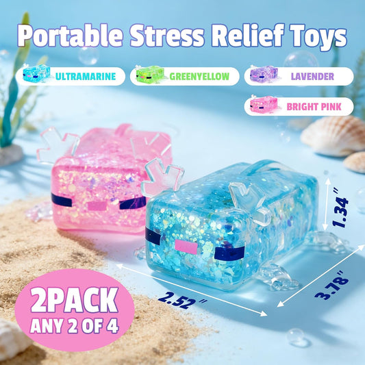2Pcs Squishy Axolotl,Squeeze Stress Cute Fish Toy,Funny Cute Squishy Blobofish Toy,Sparkle Stress & Anxieties Relief,Portable Relaxation Tool for Kids and Adults, Birthday, Christmas, Office