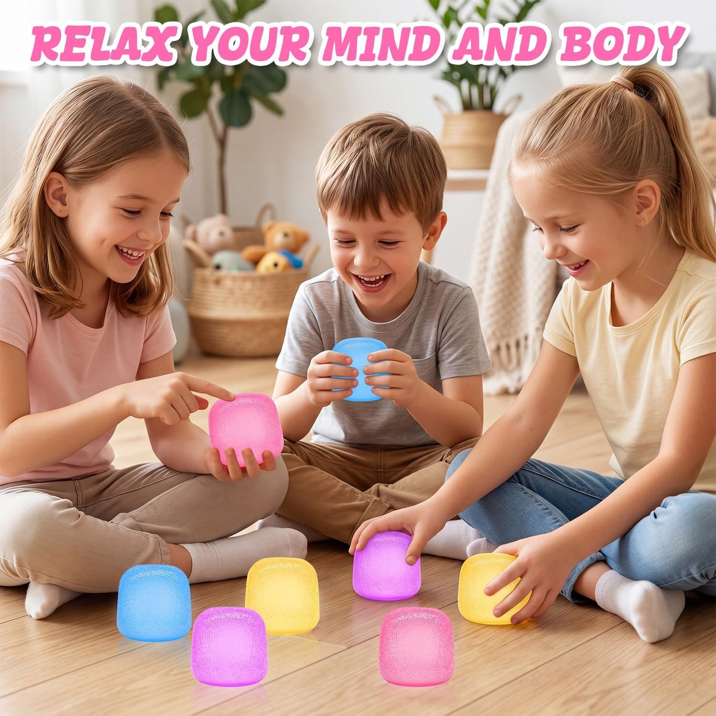 Squishy Fidget Toys, Stress Relief Squeeze Sensory Balls, Stress Relief Toys for Kids and Adults, Sugar Balls for Classroom Prize Favors, Anxiety Relief Party Favors Gifts for Girls & Boys (Pink)