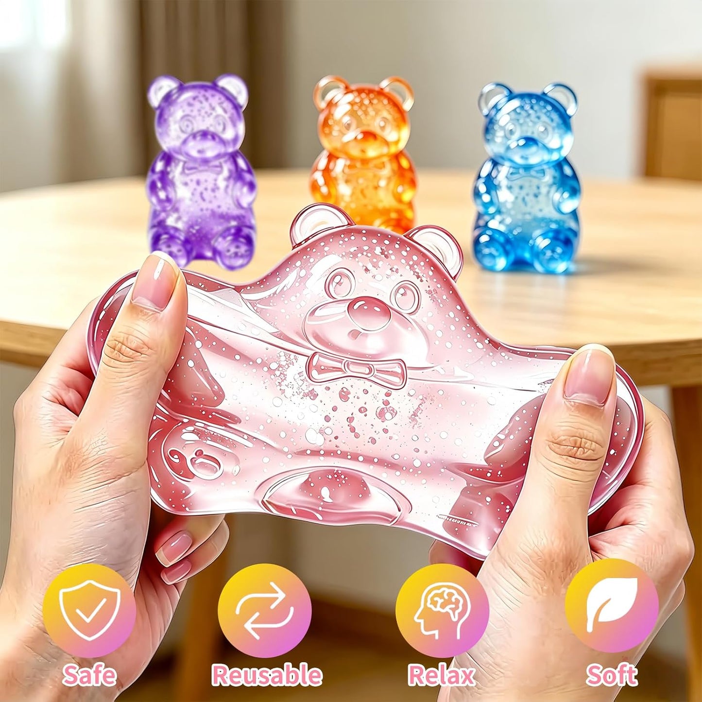 Stress Bear Fidget Toys, Stress Ball Slow Rising, Squeeze Toys for Adults, Classroom Prizes, Christmas, Party Favors, Stocking Stuffers (Pink)
