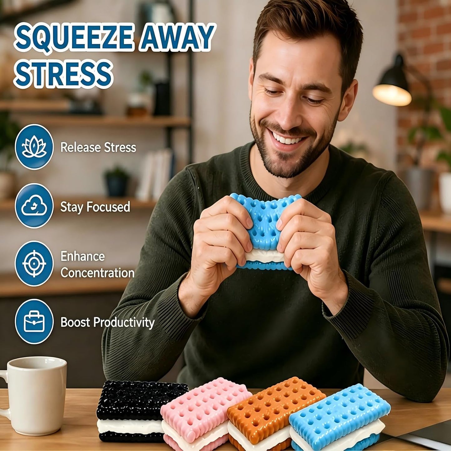4Pcs Cookies Stress Relief Squishies, Cookies Sticky Squishies Fidget Toys, Ultra-Soft Squeeze Toys, Fidget Toys for Anxiety Relief, Halloween, Suitable for Ages 18 and up