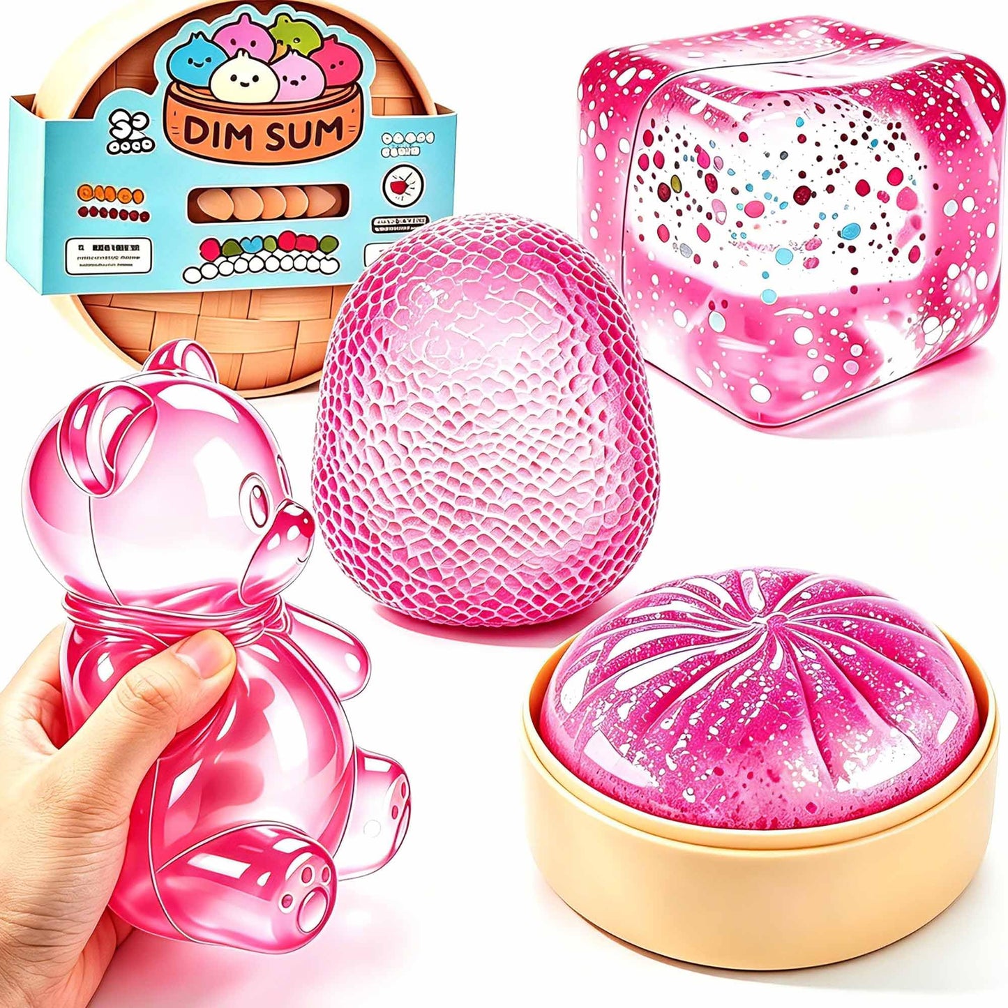 Gummy Bear Squishies Toys, Stress Bear Squeeze Toys (4 Pcs Pink) | Stress Balls Birthday Gifts Halloween Party Favors