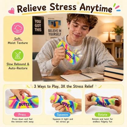 4pcs Colorful Butter Squishies, Soft Butter-Shaped Slow Rising Squishy, Stress Relief Anxiety Relaxation Squeezes, Big Butter Squeeze 4 oz with Milk Aroma, Party Favors and Classroom Prizes