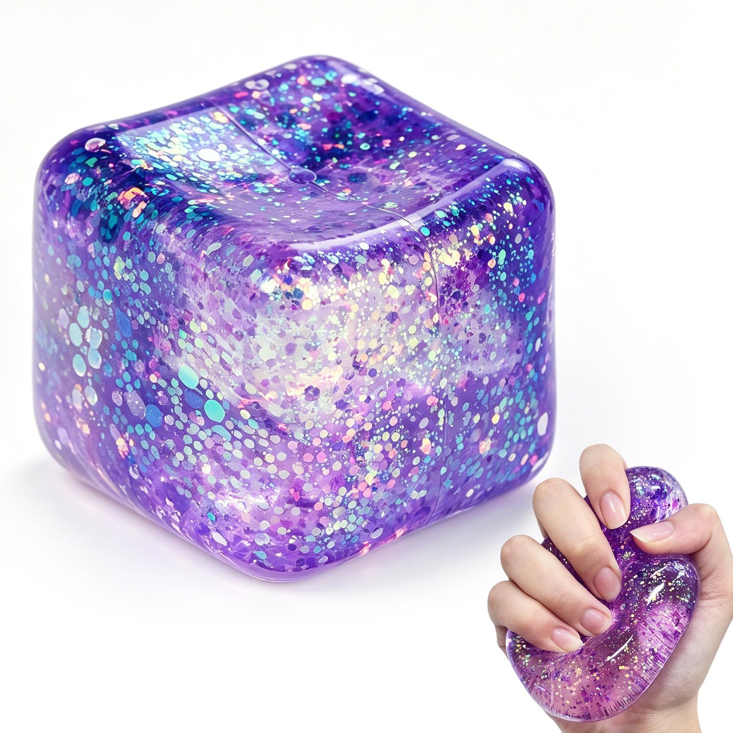 Squishy Cube, Ice Cube Squishy Stress Cube for Adults,Glitter Squishy Slow Rising Fidget Cube Sensory for Anxiety Stress Relief High Density Ice Squeeze Ball Cubes(Pink)