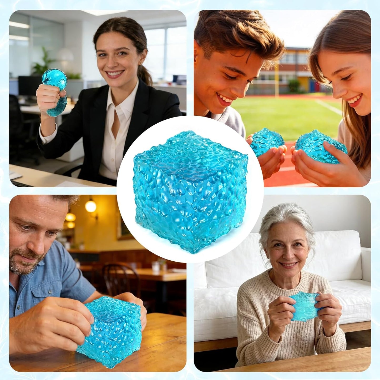 Honeycomb Ice Cube Squishy – Textured Stress Relief Cube, Soft Sensory Fidget for Anxiety Relief & Focus, Portable Red Ice Cube Squeeze for Adults, Office & Desk Calming (Blue)