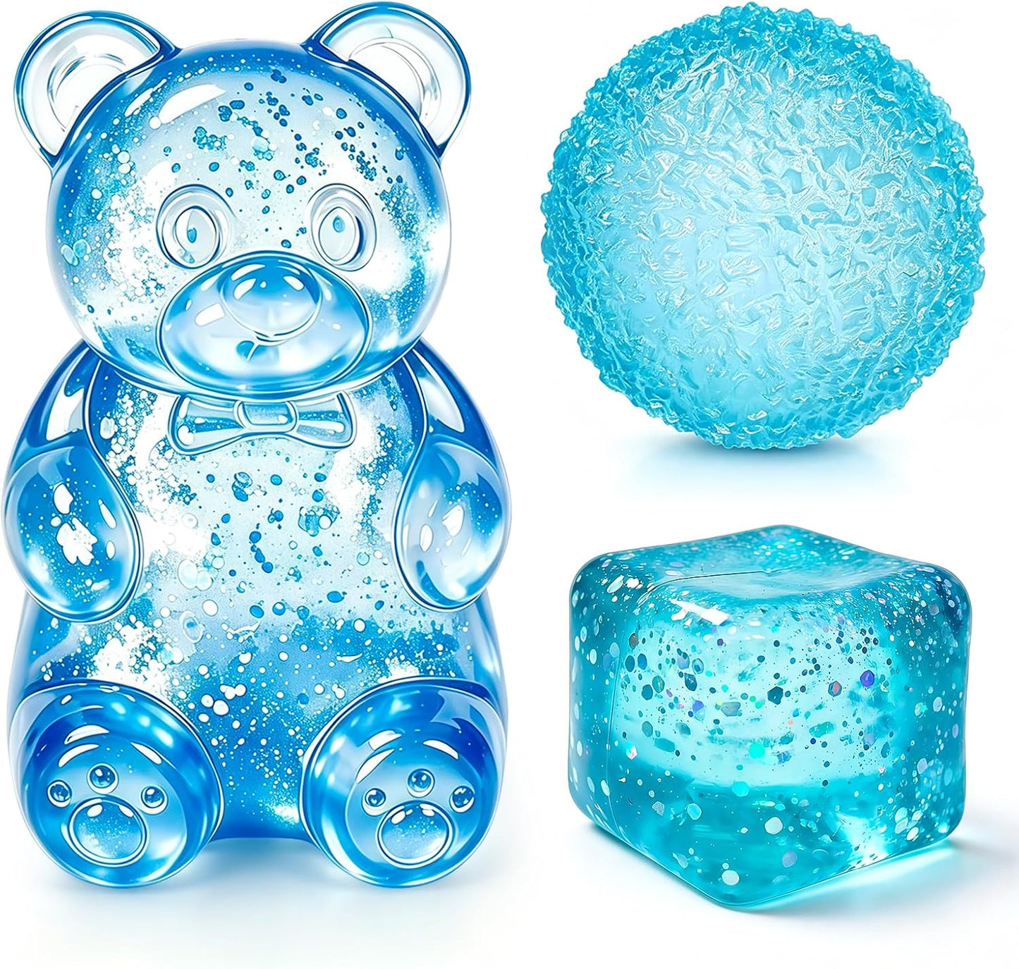 3 Pcs Stress Balls Fidget Toys, Blue Stress Cube Slow Rising, Squeeze Toys for Adults, Classroom Prizes, Christmas, Party Favors, Stocking Stuffers