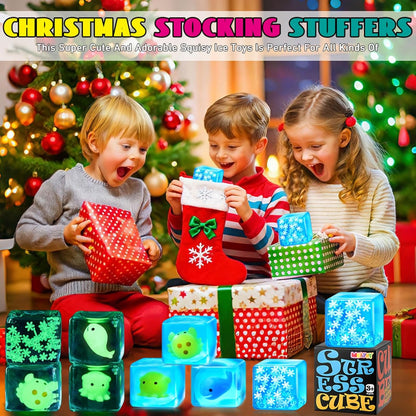 Squishy Fidget Toys Adults Stress Cube - Glow in The Dark Snowflakes Sensory Toys for Kids with Autism Stress Balls