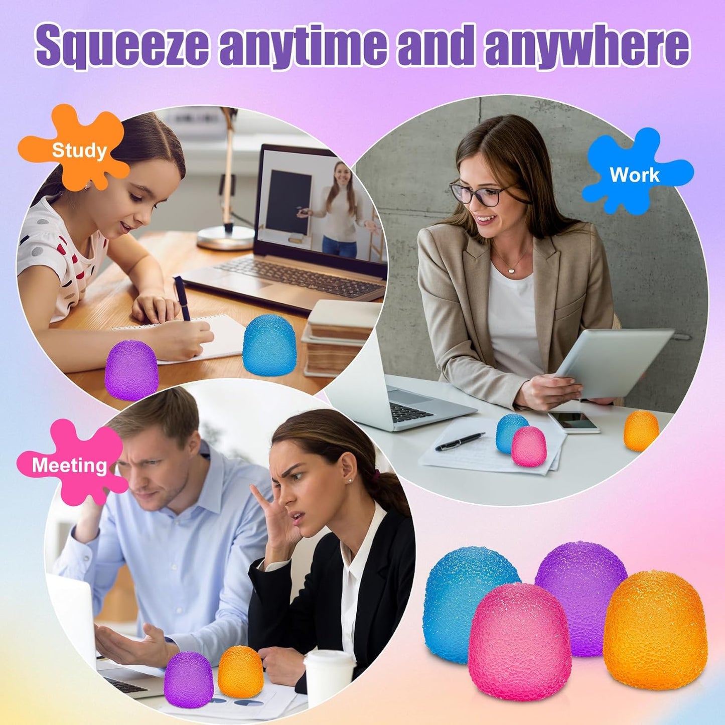 4PCS Gumdrop Squishy,Stress Balls Fidget Toys for Kids and Adults, Super Solid Sugar Balls for Classroom Prize Favors Sensory Toys for Kids with Autism