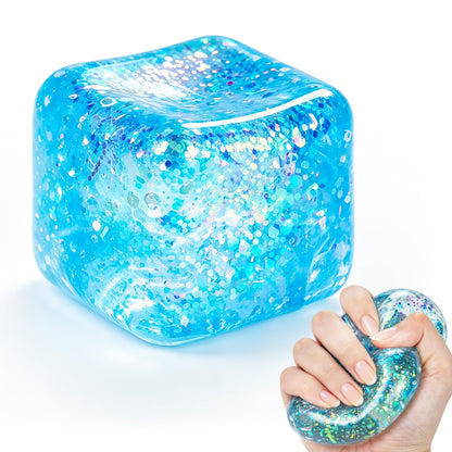 Squishy Cube, Ice Cube Squishy Stress Cube for Adults,Glitter Squishy Slow Rising Fidget Cube Sensory for Anxiety Stress Relief High Density Ice Squeeze Ball Cubes(Pink)
