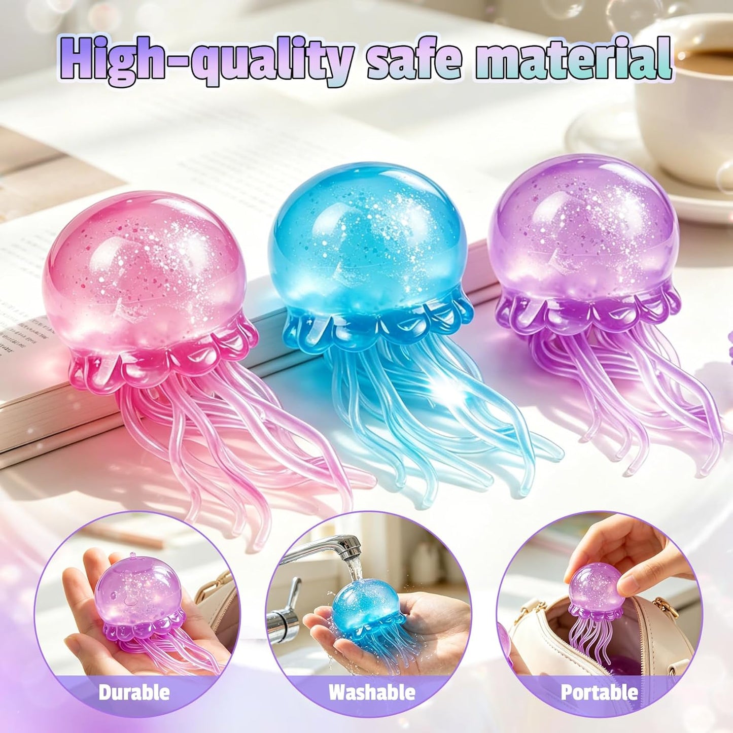 3PCS Squishy Jellyfish,Jellyfish Squeeze Toys Design Squeeze Stress Ball for Adult, Ultra Moldable Stress Relief Sensory Toy