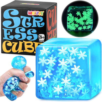 Squishy Fidget Toys Adults Stress Cube - Glow in The Dark Snowflakes Sensory Toys for Kids with Autism Stress Balls