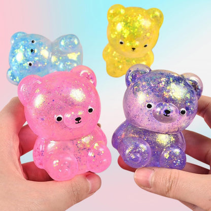 4PCS Transparent Glitter Sugar Bear Squishy Toys, Slow Rising TPR Gummy Bear Stress Relief Fidget Balls, Sensory Calming & Anxiety Relief Office Supplies for All Ages Party Favors