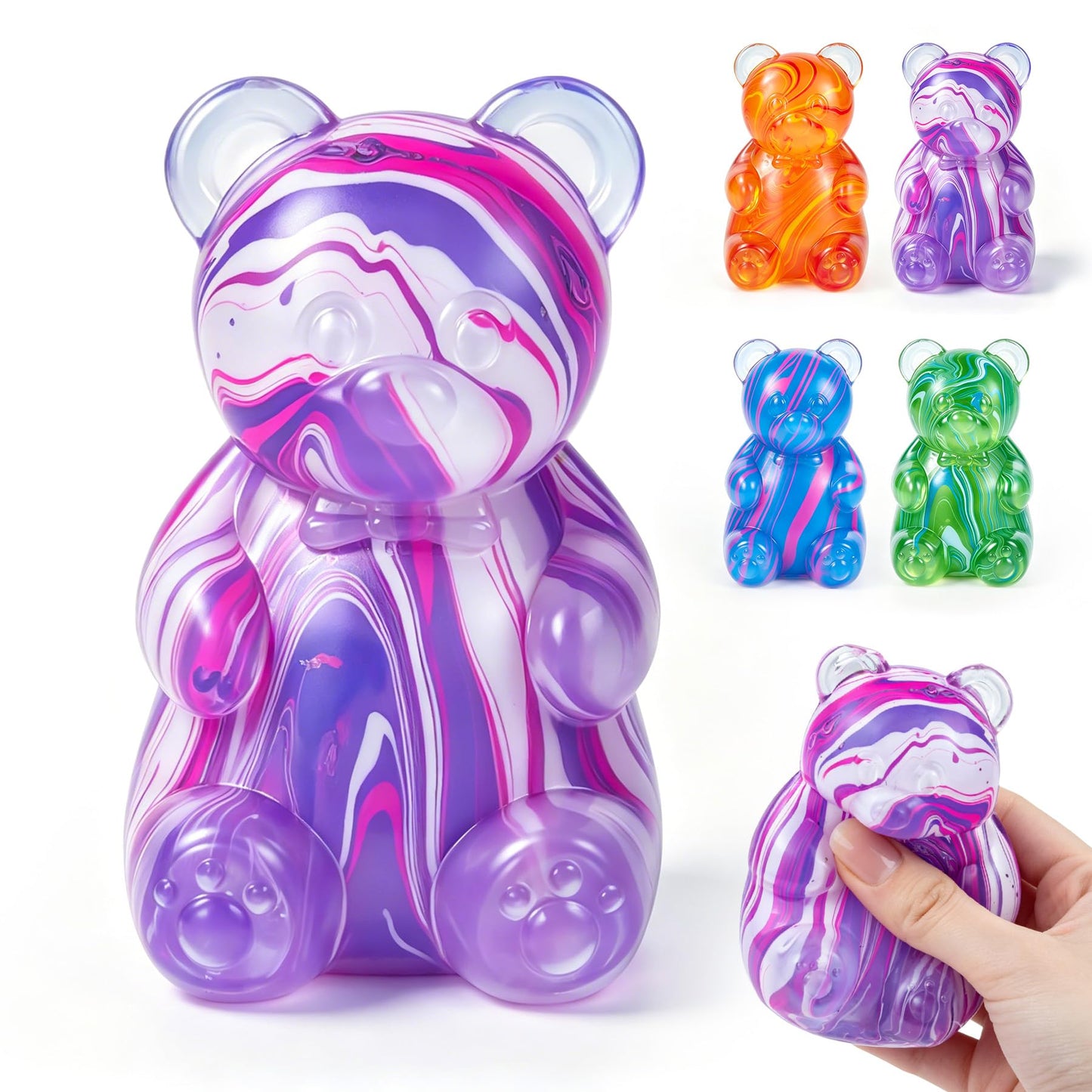 Gummy Bear Squishyies Fidget,Color Maltose Filled Squeeze Toys Slow Rising Squishy Stress Balls Adults Kids Party Favors,Classroom Prizes(Blue)
