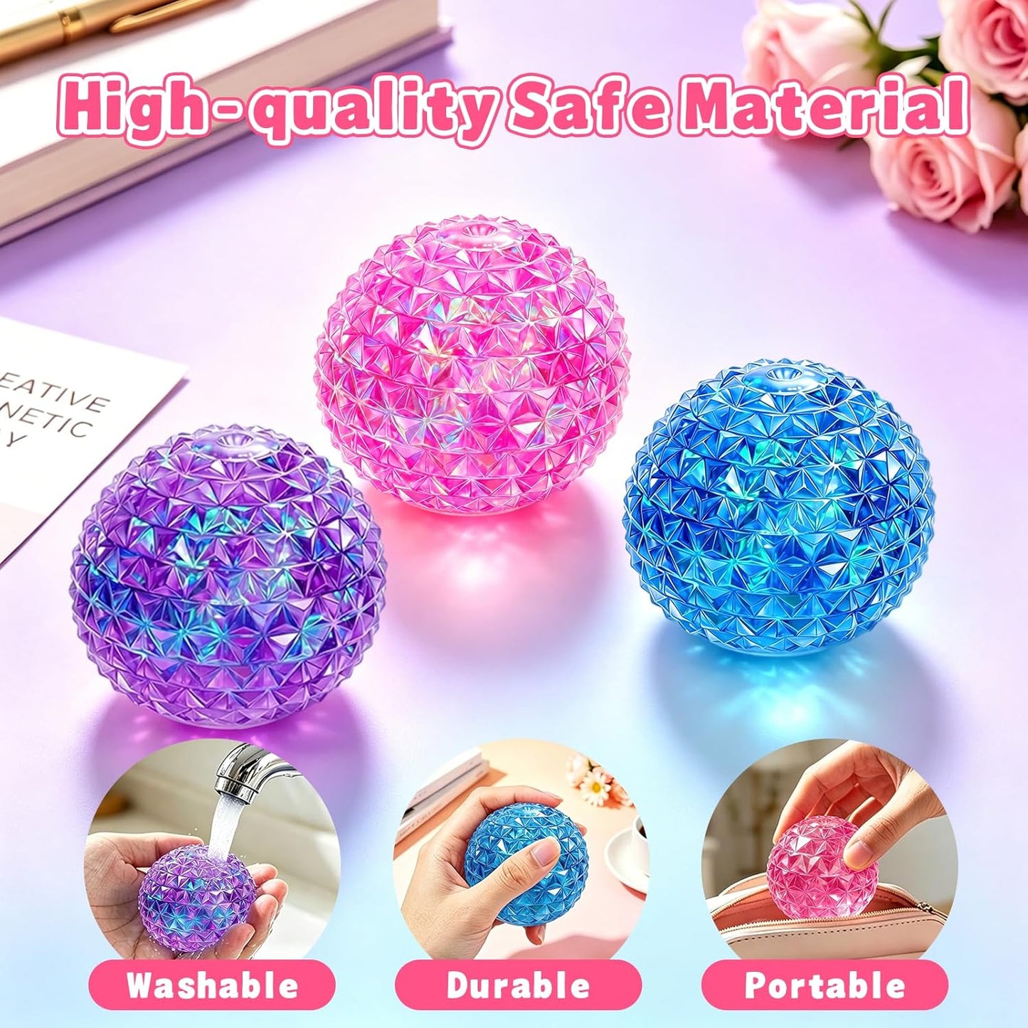 Diamond Squishy-2.2 Inch Diamond Squeeze Balls,Super Solid Squeeze Ball，Slow Rising Squishy,Fun Squishies for Stress Relief, Birthday Gifts Party Favors Classroom Prizes for Kids Adults (Pink)