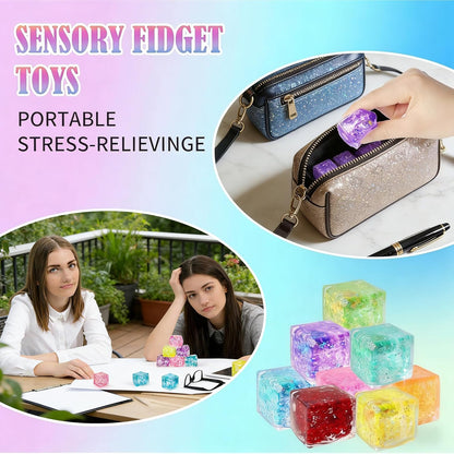 24 Pack Slow Rising Ice Cube Squishies Stress Balls，Stress Cube for Adults, Sensory Fidget Toy