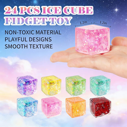 24 Pack Slow Rising Ice Cube Squishies Stress Balls，Stress Cube for Adults, Sensory Fidget Toy