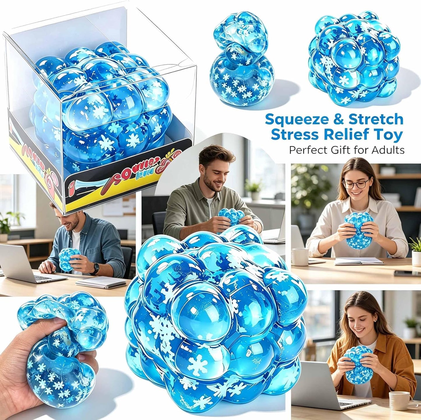 Stress Balls for Adults, Soft Cube Fidget Squeeze Toys, Hand Grip Strength Trainer, Anxiety Relief Sensory Toys for Office, Desk, Square Shape Stress Cube Stress Relief Toys ﻿