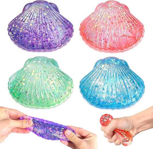 4Pcs Squeeze Toys, Stress Balls, Seashells Fidget Toys Adults, Soft & Elastic, Office and Home, Stress Balls for Adults, Christmas, Party Favors, Stocking Stuffers