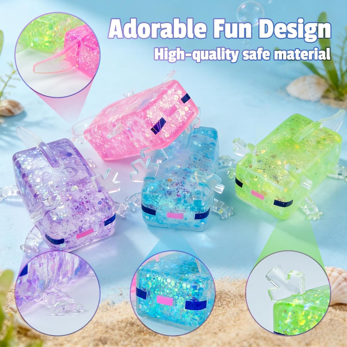2Pcs Squishy Axolotl,Squeeze Stress Cute Fish Toy,Funny Cute Squishy Blobofish Toy,Sparkle Stress & Anxieties Relief,Portable Relaxation Tool for Kids and Adults, Birthday, Christmas, Office