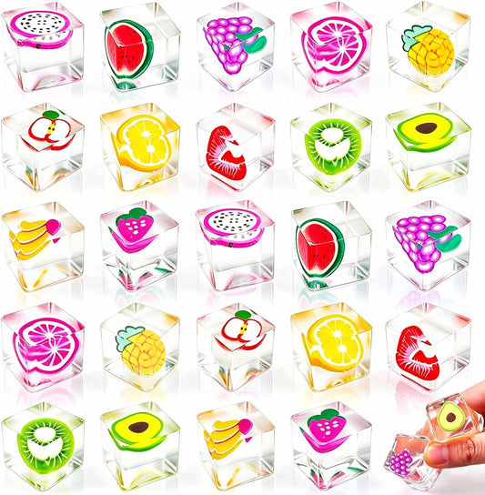 24Pcs Stress Balls Fidget Toys for Adults - Ice Cube Clear Fruit-Shaped Squeeze Sensory Toys, Small Squishy Stress Relief Balls, Birthday Party Favors, Christmas Stocking Stuffers, Classroom Rewards