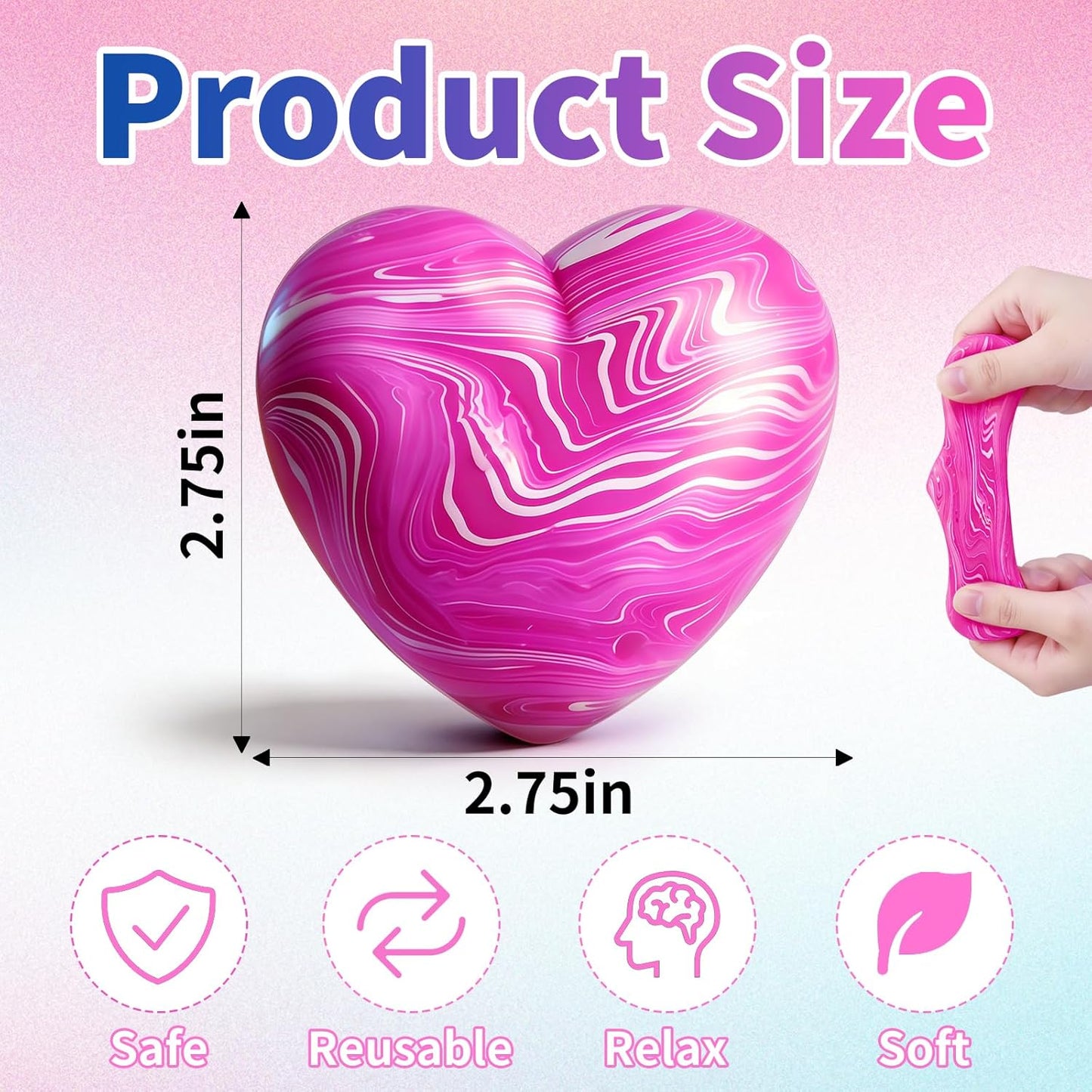 2 Pcs Stress Balls Fidget Toys, Heart Squeeze Toys Slow Rising, Stress Balls for Adults, Christmas, Party Favors, Stocking Stuffers