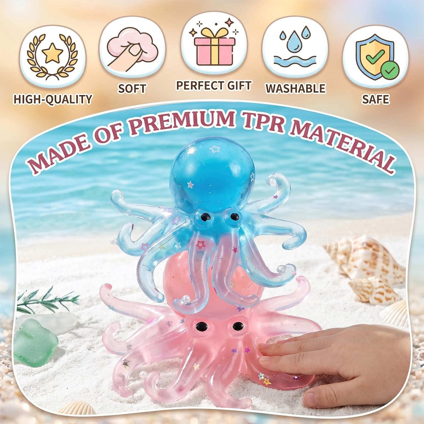 6 Pack Octopus Squishies, Slow Rising Squishies Octopu Stress Relief Stress Ball, Octopus Sugar Ball Sensory Toys for Teens and Adults, Squeeze Ball Set and Birthday Party Favors