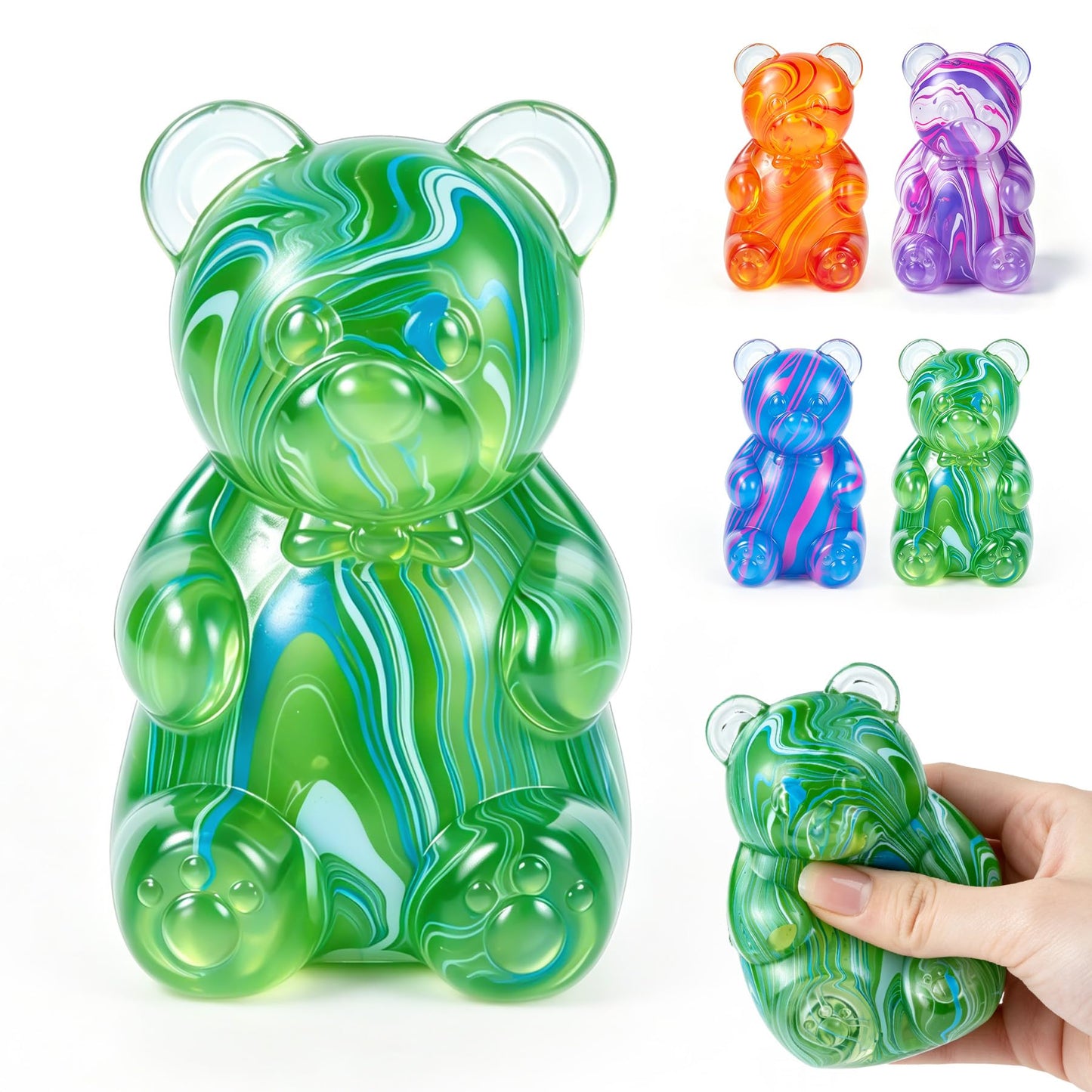 Gummy Bear Squishyies Fidget,Color Maltose Filled Squeeze Toys Slow Rising Squishy Stress Balls Adults Kids Party Favors,Classroom Prizes(Blue)