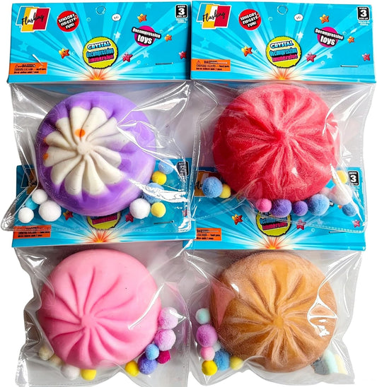4Pcs Colorful Dumpling Stress Balls Fidget Toys Adults, Squeeze Dough Ball Hand Toys, Bun with Food Steamer Stretchy, for Easter Basket Stuffers