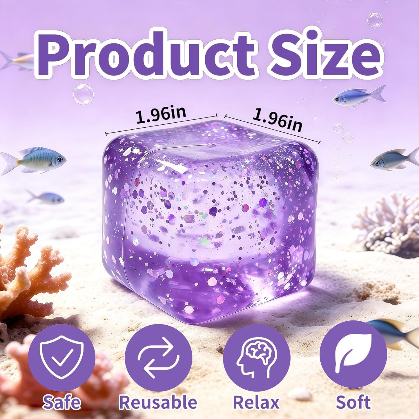 Stress Balls Fidget Toys, Stress Cube Slow Rising, Square Shape Squeeze Toys for Adults, Classroom Prizes, Christmas, Party Favors, Stocking Stuffers (Purple)